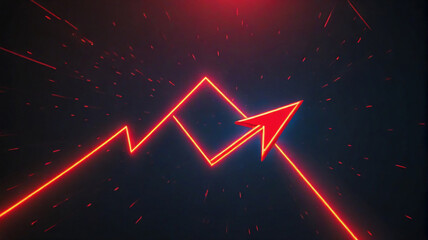 Poster - Red arrow line pointing upward on a dark backdrop, symbolizing advancement and positive trends. Energetic and dynamic visual.