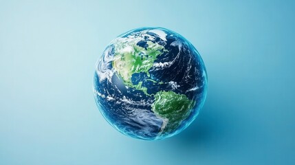 Poster - Digital Earth globe, pixelated continents, light blue background, global connectivity concept.