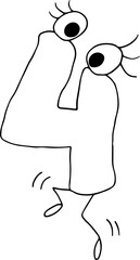 Fototapete - funny jumping number four drawn with black lines in grunge style with eyes with eyelashes and legs