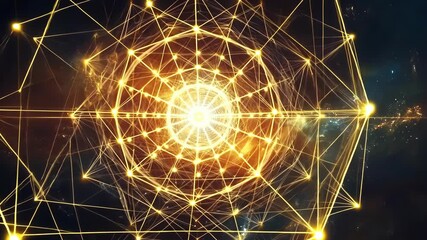 Poster - Abstract digital artwork of interconnected lines forming a geometric pattern with glowing nodes in a cosmic background