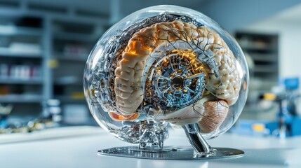 Fototapete - Exploring artificial intelligence brain models modern laboratory digital art scientific environment close-up view innovation concept