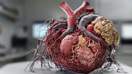 Aufkleber - Anatomical heart model medical lab 3d render educational environment close-up view human body concept