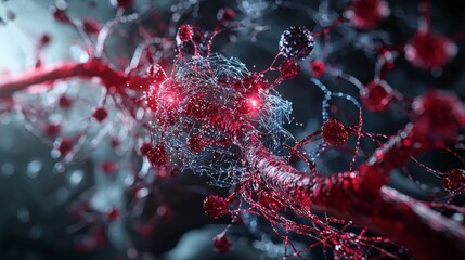 Poster - Microscopic action of neural cells laboratory environment scientific visualization close-up perspective biological concepts