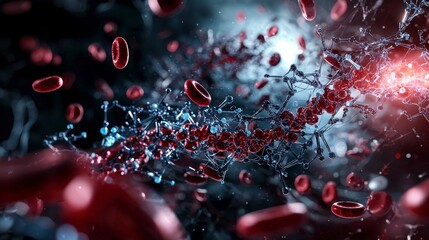 Fototapete - Exploring blood cell dynamics in a microscopic environment science visualization abstract concept complex biological structures