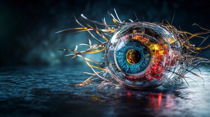 Poster - Futuristic eye design sci-fi environment digital art tech concept close-up view intricate details