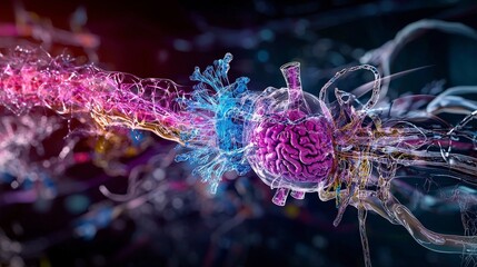 Poster - Exploring neural connections and brain functionality digital realm scientific visualization abstract environment close-up view neuroscience concept