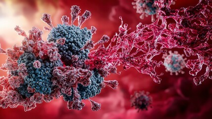 Poster - Virus interaction and immune response cellular environment scientific illustration microscopic view health concept