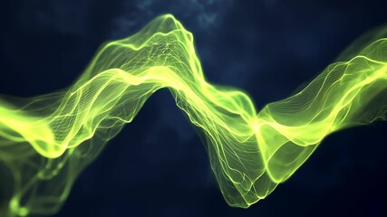 Poster - Energetic green waveforms create a dynamic visual representation of sound or data in a dark background