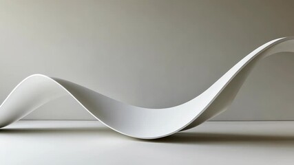 Poster - Elegant white wave sculpture displayed on a minimalist surface in a contemporary art space during daylight