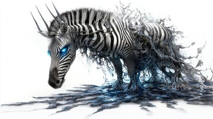 Poster - Surreal zebra transformation digital art showcase virtual realm fantasy setting close-up imagination unleashed