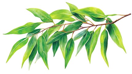 Poster - Vibrant Green Watercolor Leaves Branch Painting