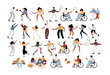 © lyubovzaytseva - Collection of vector illustrations showcasing black people enjoying sports and leisure in city parks. Includes tennis, running, roller-skating, and more. Perfect for branding, web, and print projects.