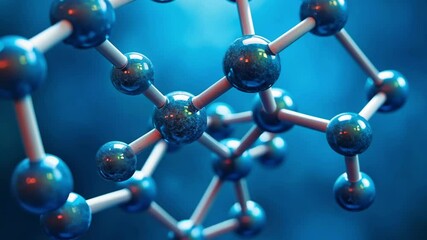 Poster - Abstract Molecular Structure with Glowing Spheres and Connecting Rods in a Blue Color Palette