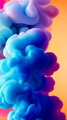 Poster - Vibrant swirls of blue and purple colors blend against a warm orange background during a creative digital art display