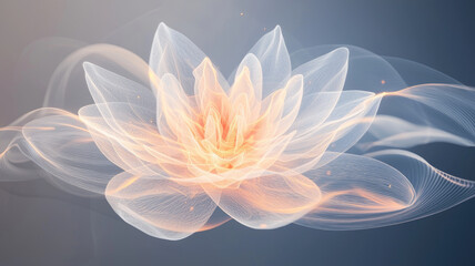 Poster - Asian Ethereal glowing fractal flower with soft light trails
