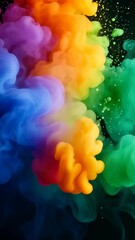Poster - Colorful smoke swirls in vibrant hues create a mesmerizing artistic display in a dark backdrop