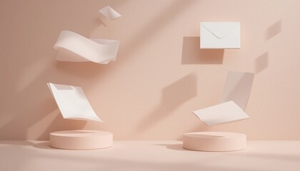 Poster - Floating paper sheets minimalist studio digital art neutral background dynamic composition creative concept