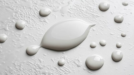 Poster - Minimalist White Liquid Drops on Textured Surface Creates a Clean Abstract Background for Cosmetic Product Photography and Creative Design Projects