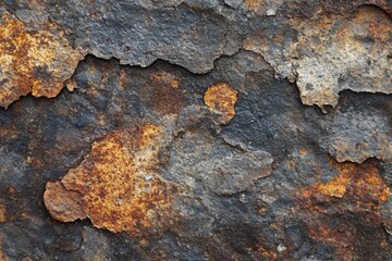 Poster - Detailed close up of weathered rusty metal surface displaying textured patterns and orange and gray hues creating a rustic industrial aesthetic perfect for backgrounds