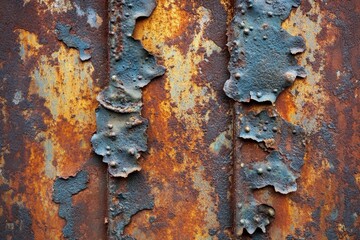 Poster - Detailed Close Up of a Weathered Metal Surface with Rust and Peeling Paint Creating a Rich Texture and Industrial Aesthetic
