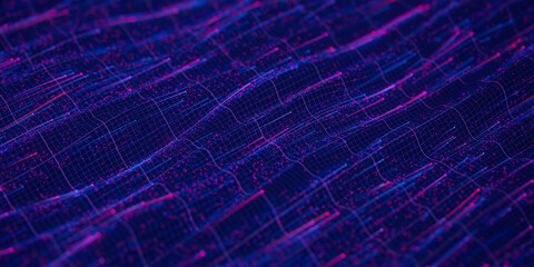Poster - abstract wavy flow of big data in cyber space. quantum computing information stream. digital pathway