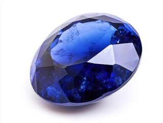 Poster - Oval Cut Sapphire Gemstone on White Background Close Up Capturing Facets and Deep Blue Hue for Jewelry Design
