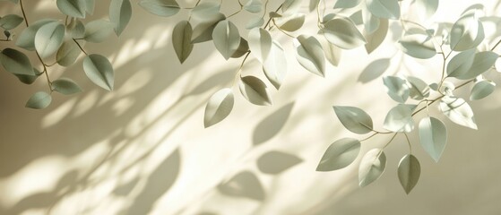 Poster - Serene botanical scene capturing soft light and shadows on delicate leaves creating a peaceful and calming mood for nature inspired design