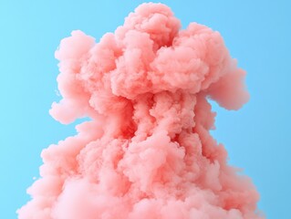 Poster - Ethereal pink cloudscape on light blue sky backdrop creating a dreamy atmosphere with soft pastel tones and smooth textures