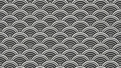 Poster - Retro wave vector seamless pattern with geometric circles and abstract lines for fabric texture. abstract seamless pattern with circles