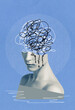 © Solarisys - Portrait of unhappy and tired woman. Abstract human brain, drawn style. Mental health concept - art design or collage.