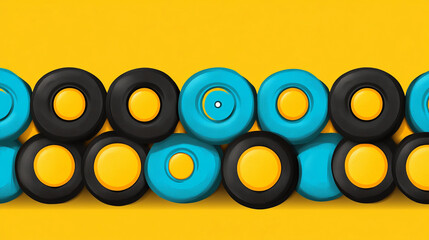 Poster - Creative design of colorful circular shapes on bright yellow background abstract art digital environment artistic viewpoint