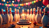bowling pins at the birthday party around the birthday, festive background