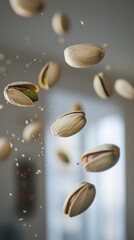 Poster - Captivating Pistachio Nuts in Midair A Dynamic Display of Healthy Snacking and Culinary Delight Food Photography