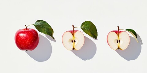 Leinwandbilder - Fresh Apples Against a Clean White Background with Leaves and Upright Positioning