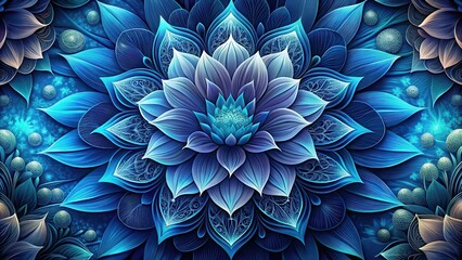 Poster - Blue abstract fractal petals bloom in a digital garden. abstract fractal background