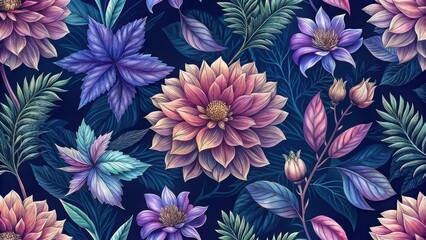 Poster - A macro closeup of a pink chrysanthemum bloom reveals the delicate beauty of its petals. seamless background with flowers