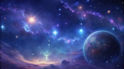 Poster - Planet in Space with Stars and Moonlight. planet in space