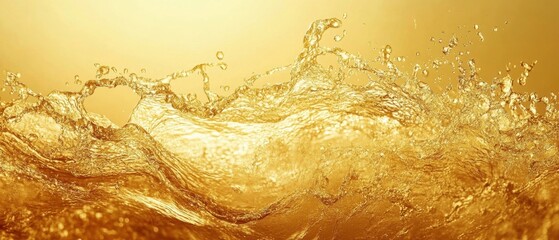 Poster - Dynamic golden liquid splash with intricate details and fluid motion creating a captivating visual effect for vibrant backgrounds