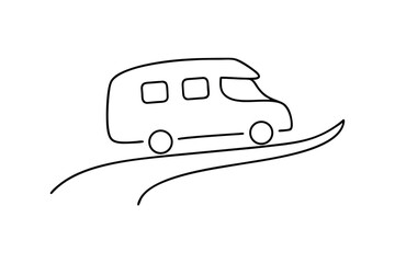 Poster - Simple Line Drawing of Camper Van on Winding Road Trip