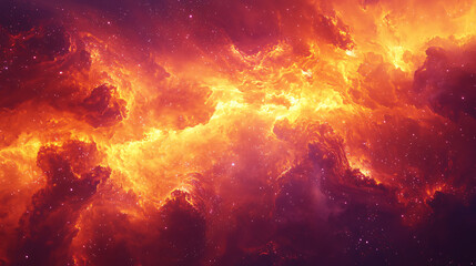 Poster - Stunning nebula with a bright orange background creating an awe-inspiring scene of abstract art and experimental color theory in space.
