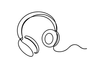 Poster - Single Line Art Headphones Music Audio Device Minimalist Design Illustration