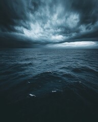 Poster - Moody Seascape with Dramatic Storm Clouds over the Ocean Horizon Capturing the Power of Nature and the Vastness of the Sea in a Dark and Atmospheric Style