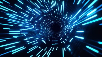 Wall Mural - bright blue lines converge toward a dark center, creating an immersive tunnel effect. viewers are ca