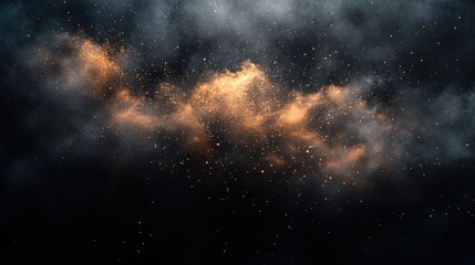 Poster - Ethereal galaxy of golden stardust on dark cosmic background creating a celestial atmosphere and dreamy mood with a dramatic flair and a sense of wonder