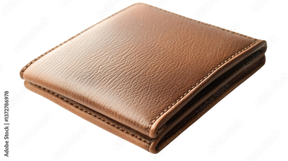A designer leather wallet with embossed logo, isolated on white background --ar 16:9