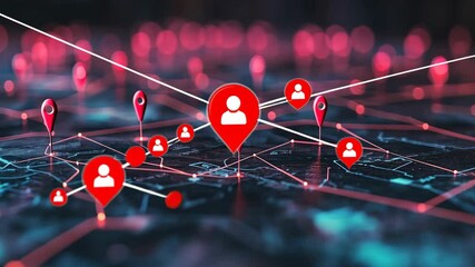 Poster - Visual representation of network connections and user locations illustrating digital communication dynamics