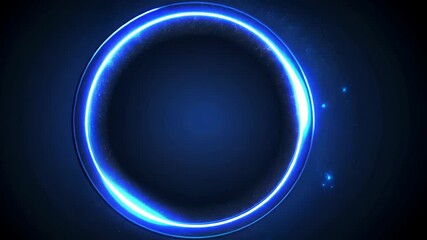 Poster - Bright blue glowing circle on dark background with subtle sparkles showing a modern abstract design