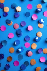 Poster - Vibrant confetti explosion on blue backdrop creates a festive and celebratory atmosphere with playful arrangement and bright colors
