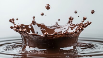 Poster - Decadent Chocolate Splash Crown in High Speed Photography Creating a Visually Stunning Effect on a Light Background