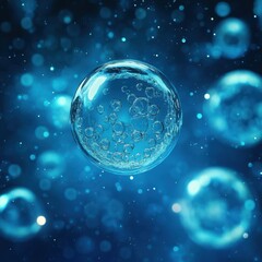 Poster - Serene blue bubbles floating in a cosmic space creating a tranquil and ethereal atmosphere science background